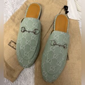 Gucci Princetown Denim Green Mules